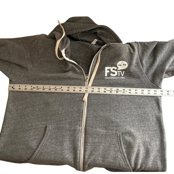Free Speech TV Gray Graphic Print Zip-Up Hoodie By Bella+Canvas XL - Picture 7 of 8